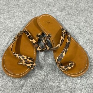 Shade & Shore Womens Leopard Print Strappy Toe Loop Flat Sandals Brown Size 6